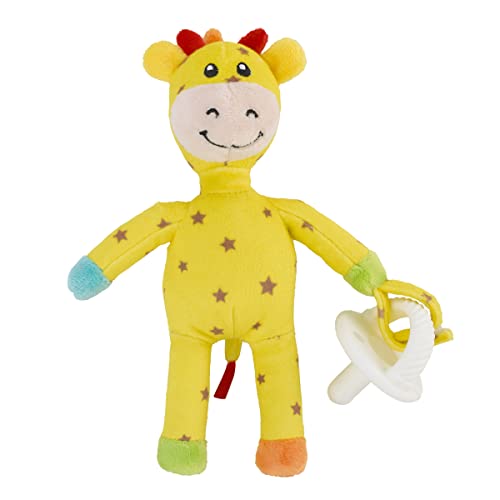NoJo Sassy Baby Giraffe Yellow and Orange, with Gold Stars Plush Pacifier Buddy
