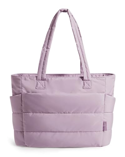 bagsmart Handtasche Damen Puffy Tote Bag Schultertasche 20L Einkaufstasche Arbeitstasche Puffer Tasche mit Reißverschluss Leichte Handtaschen für Arbeit Reise Shopping Schule Rosaviolett