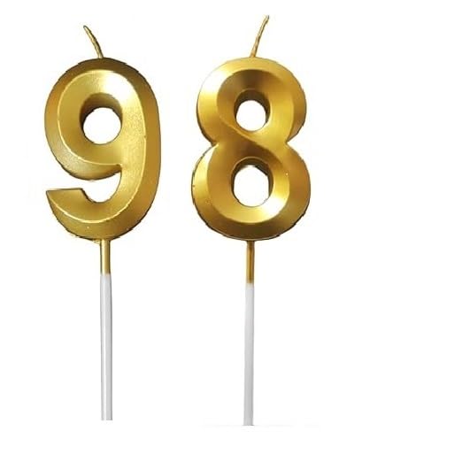 Image of ToyUniverse Number 98 Gold Candle | Ninety Eight Number Candle | Number 98 Metallic Gold Candle for Ninety Eighth Birthday,Anniversary, Surprise Party Cake Decoration Candle (Pack of 2,Number 98)