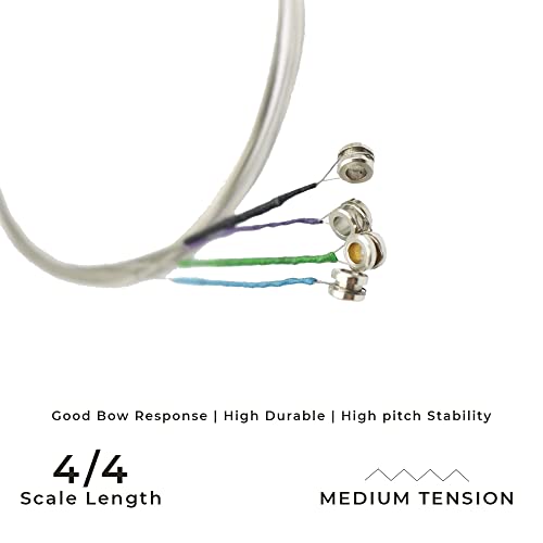 Kadence Violin String Set STR-V01 for Size 1/4, 1/2, 3/4, 4/4 Scale Medium Tension – Solid Steel Core, Warm Tone, Economical and Durable