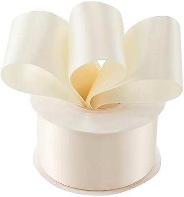 DINDOSAL Ivory Ribbon 2" Double Face Satin Ribbon Thick Ivory Ribbon for Gift Wrapping Wedding Decor Bridal Bouquet Baby Shower Party Decorations DIY Crafts Diaper Cake - 25Yards