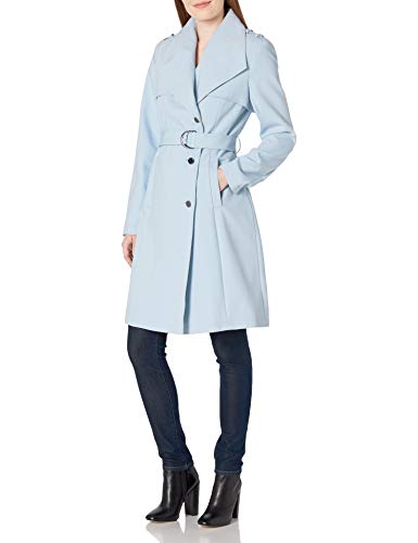 Calvin Klein Womens Belted Double Weave Trench, Powder Blue, M
