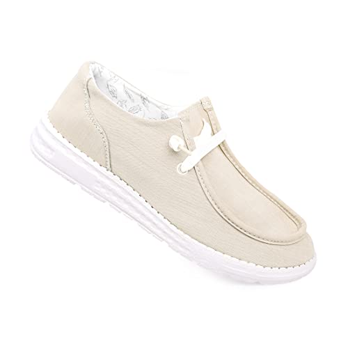 Image of Women's Canvas Loafers, Comfortable Slip-On Walking Shoes | Breathable Fabric Upper, Flexible Boat-Shoe Styling, Easy On and Off for Errands, Travel, Commuting and Everyday Wear