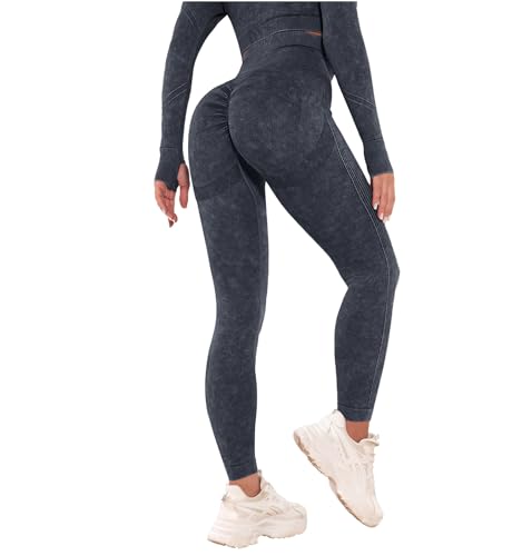 Zhiaek Mallas Deporte Mujer Push Up Cintura Alta Leggins Deportivos Mujer Elástico Sin Costuras Leggings Anticeluliticos Pantalones Deportivos Opaco Scrunch Butt para Yoga Running Fitness