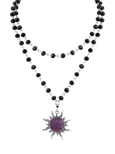 Sacina Gothic Purple Sun Choker Necklace, Black Crystal Bead Choker, Gothic Goth Necklace, Costume Jewelry, Halloween Christmas Jewelry Gift for Women