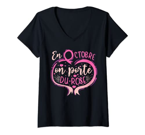 Femme Octobre Ruban Rose Cancer du Sein Sensibilisation T-Shirt avec Col en V Cover