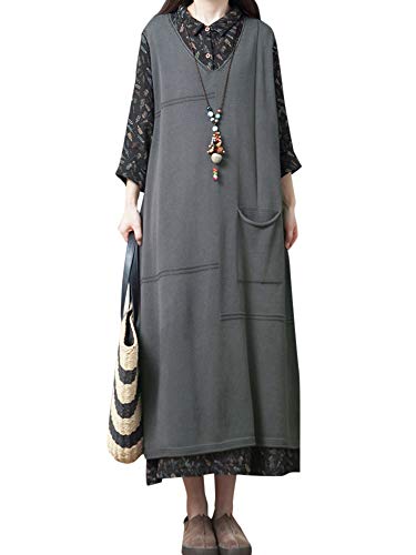 Andoer Colete feminino de malha de algodão cor sólida com decote em V sem mangas e bolso maxi.