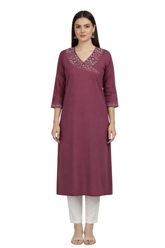 Women's South Cotton Embroidery Work Solid Long Kurti