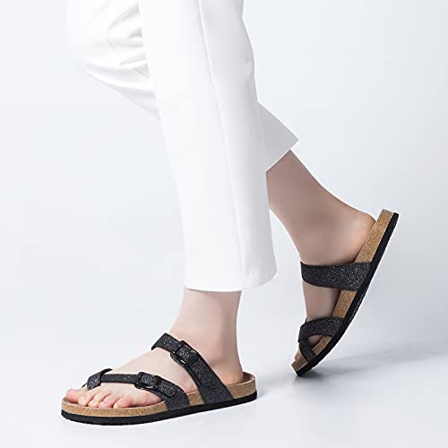 Mysoft Women's Cork Footbed Sandal Slip On, Double Buckle Slide Sandals With +Comfort Arch Support #TOP4