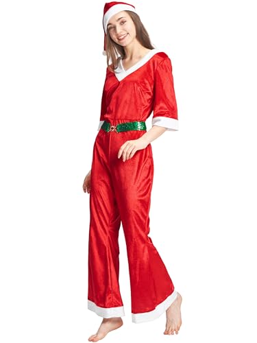 AlecosFun Fantasia feminina de Natal, conjunto de cinto de chapéu para mulheres adultas cosplay Sra.