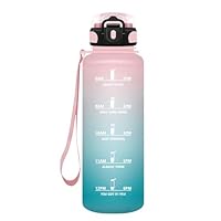 Drinkfles, 1 liter, lekvrije fitnessfles, motiverende waterfles met tijdschaal, drinkfles met rietje, gemakkelijk te dragen, drinkfles voor sport, fitness, wandelen, fietsen