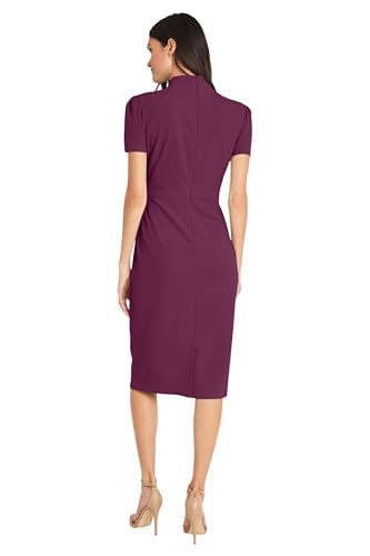 Maggy London Women's Midi Short Sleeve Sheath with Neck Tie Career Office Work Wear, Italian Plum3