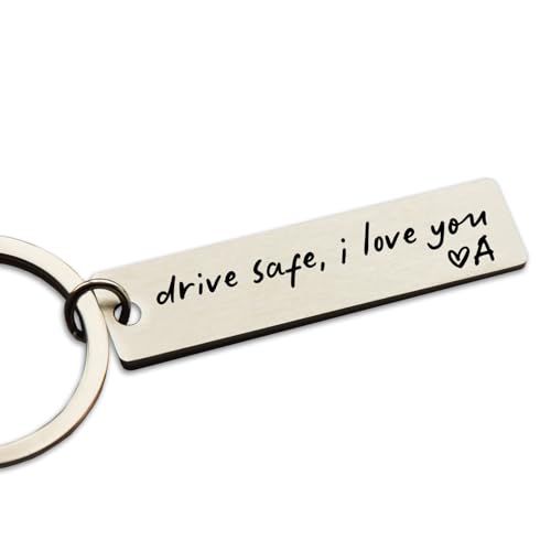 HubbgDesign Key Chain Drive Safe I Love You Engraved Initial Personalized Gift for Husband...