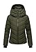MARIKOO Winterjacke Damen (XS-3XL) - Wasserabweisend, Warm, Kapuze abnehmbar, Winddicht - Steppjacke, Frauen - Stehkragen, 4 Taschen, verlängerter Zipper - Dark Olive M