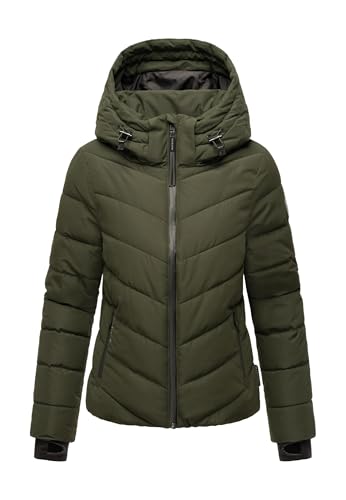 MARIKOO Winterjacke Damen (XS-3XL) - Wasserabweisend, Warm, Kapuze abnehmbar, Winddicht - Steppjacke, Frauen - Stehkragen, 4 Taschen, verlängerter Zipper - Dark Olive S