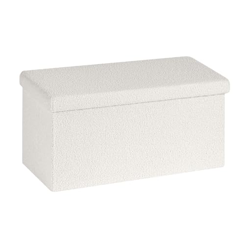 Bonlife Pouf Cube avec Espace de Rangement, Banc Pliable,Repose-Pieds en Velours, Coffre de Rangement, Blanc, 80 X 40 X 40 Cm