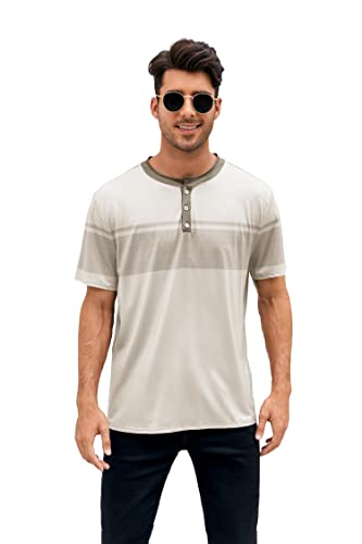 Herren-T-Shirt, kurzärmelig, gestreift, Rundhalsausschnitt, Farbblock, leger, Business-Top, khaki, X-Groß Cover
