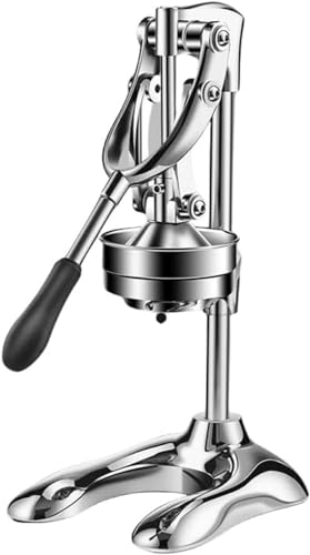 ジューサー 手動しぼり器 業務用 手動ジューサー フルーツしぼり 柑橘類フレッシュジューサー ステンレス製 果汁生搾り器 グレープフルーツ絞り器 レモン絞り器 手動 オレンジ・レモン・ぶどう絞り器 ギア式圧搾設計 U型厚手台座 家庭用 (メッキ)