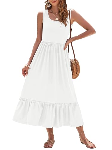 AUSELILY Womens Summer Dresses 2025 Sleeveless Maxi Dress Square Neck Casual Tiered Long Dress with Pockets