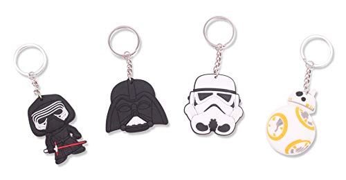 Finex 4 Pcs Set Black White Soldier Head Keychain for Backpack Crossbody Bag Handbag Tote Daypack - Kylo Ren Darth Vader BB8 Stormtrooper