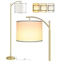 ROTTOGOON Floor Lamp for Living Room with 3 Color Temperatures LED Bulb, Standing Lamp Tall Industrial Floor Lamp Reading for Bedroom, Office (9W LED Bulb, White Lampshade Included) -Gold