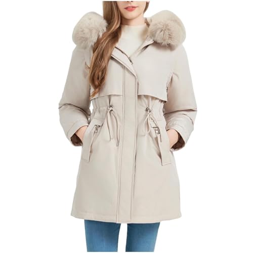 Parka femme hiver à capuche en fausse fourrure et veste chaude mi-longue