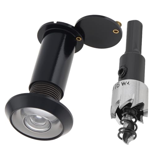 HOJLKLD Spioncino in ottone massiccio a 200 gradi con punta da trapano da 16 mm, diametro tubo 5/8 pollici con copertura resistente per la privacy per porte da 1-3/8 a 2-1/6 (nero)