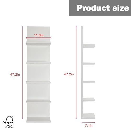 VIWODS 5-Tier Wall Shelf Unit with RGB Light, Floating Lack Shelf for Wall Storage, Wall Mounted Vertical Display Shelf for Bedroom Living Room Vanity, White