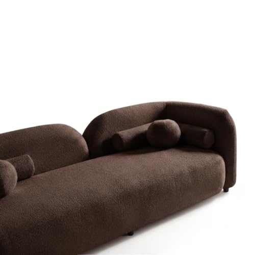 Image of CRAFTCITY Curved 3 Seater Cloud Sofa Upholstered 3 Seater Sofa for Living Room Bedroom Home Office Meeting Room Velvet Fabric Sofa (Brown)