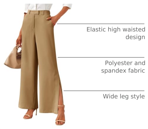 Image of Cicy Bell Womens Side Split Dress Pants Wide Leg Business Casual Trousers