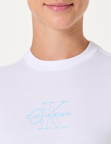 Calvin Klein Damen T-Shirt Kurzarm Classic Fit Tee aus Baumwolle, Weiß (Brilliant White), L – Ansicht 2