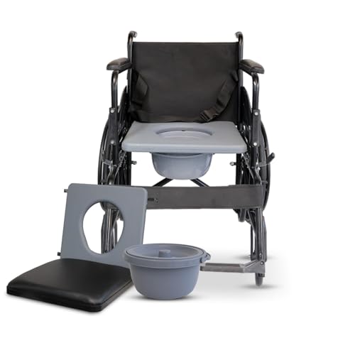 Image of EverActiv 2-in-1 Foldable Wheelchair with Removable Commode Seat, Portable Mobility Aid for Elderly, Disabled, Patients, Comfortable Cushioned Seat, Armrests, Indoor Outdoor Use, Lightweight Design