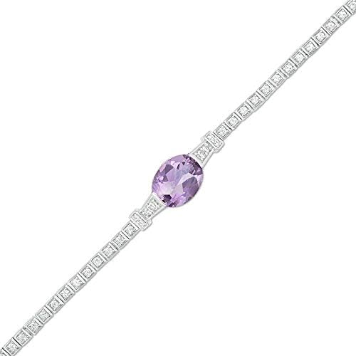 Smile & Sparkle 9.0 x 7.0mm Oval Cut Amethyst And White CZ Diamond Link Bracelet For Womens Girls In 925 Sterling Silver9