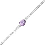 SLV 9.0 x 7.0mm Oval Cut Amethyst And White D/VVS1 Diamond Link Bracelet For Womens Girls In 925 Ste