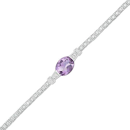 Smile & Sparkle 9.0 X 7.0Mm Oval Cut Amethyst And White Cz Diamond Link Bracelet For Womens Girls In 925 Sterling Silver9 #TOP30