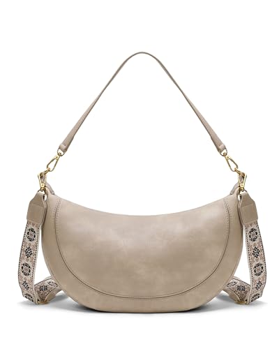 Crescent Crossbody Bag for Women Eveyday Hobo Purse and Boho Shoulder Handbag Medium Pocketbooks with Vegan Leather - Khaki