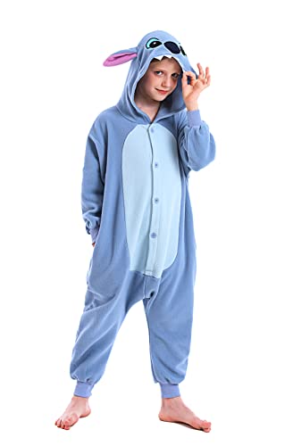 CANASOUR Animal Onesie Kids Halloween Costumes Anime Cosplay Green Animal One Piece Pajamas Unisex 4-12 Years (Blue, 8-10 Years)