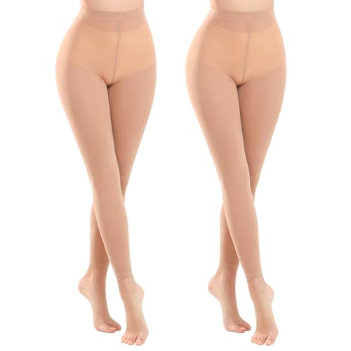 MANZI Ballett Strumpfhose für Damen 2 Paar Ohne Fuß Strumpfhose 40 Denier Weiche Opaque Legging Tanzstrumpfhosen Light Suntan L-XL