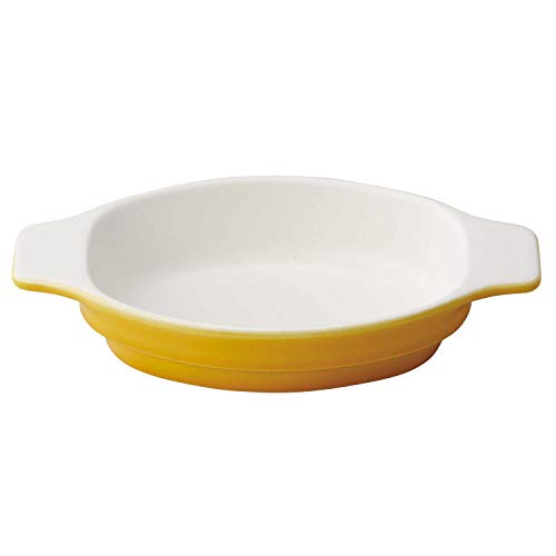 萬古焼 グラタン皿 スタッキングできる Daily オーバル 皿 グリル対応 ベイク ディッシュ イエロー 直径約21.5cm 取っ手が大きい 食器 陶器 電子レンジ オーブン 食洗機可 日本製 17798