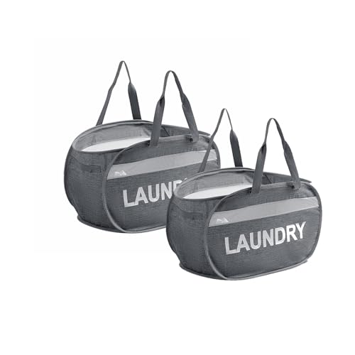 LunaMeet ランドリーバスケット 折りたたみ 破れにくい 2個入 70L 横型 洗濯カゴ 洗濯かご 大容量 メッシュ ランドリーバッグ ランドリーボックス 洗濯物入れ 収納 旅行 持ち運び可能 Laundry Basket Hamper (グレー, 2個入)