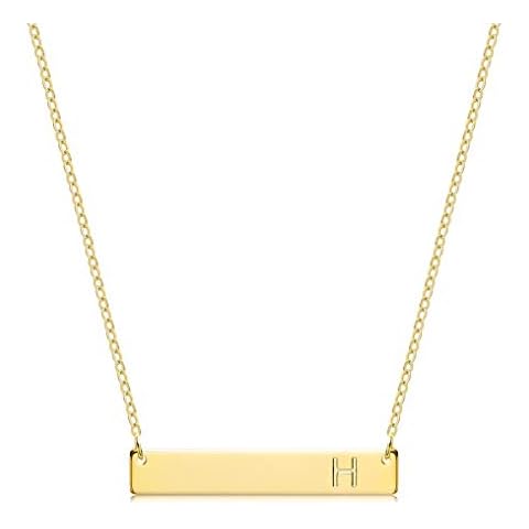 S.J JEWELRY Alphabet 26 A-Z Letter Initial Necklace 14k Gold-Plated Bar Necklace Engraved Name Necklace Personalized Letter Monogram Pendant Necklace for Women Girls, Metal Cover