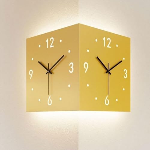 TAYOA 掛け時計 壁時計 リビングLED 両面コーナー掛け デジタルコーナー 自動感応夜光 ルミナスデジタル 静音 コーナーサイレントクォーツ壁 モダンなリビングルーム大きな壁時計 多機能 西海岸風 おしゃれ 寝室/リビングルーム用 (A,26*26C