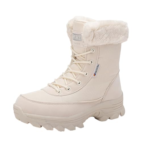 Generisch , Bottes d'hiver doublées pour temps froid, semelle antidérapante, bottines confortables et chaudes rembourrées pour la neige, beige, 36 EU