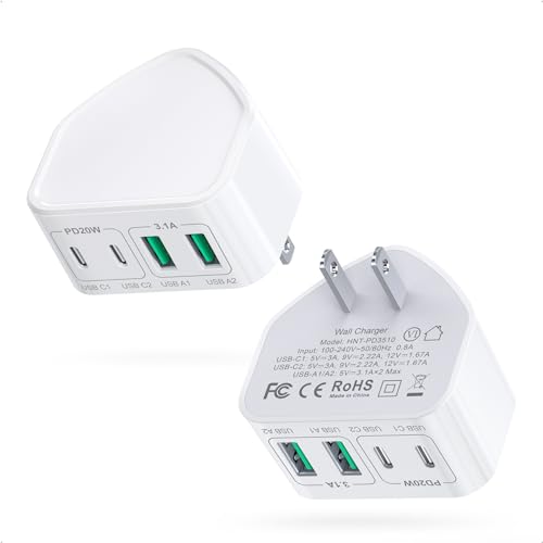 USB C Wall Charger, 2 Pack 40W Fast Charger Block Brick Cubes Plug, Type C Multiple Port Power Adapter for iPhone 15/14/13/12/11/Pro Max/XS/XR/8/7, Airpods, iWatch, iPad, Tablets, Cellphones