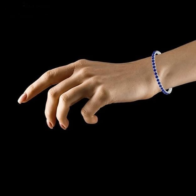 Paris Jewelry Copper-Plated White Gold 4MM Created Blue Sapphire Round Adjustable Tennis Plated Bracelet - Image 4