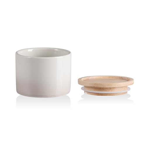 Sweejar Kitchen Canisters Ceramic Food Storage Jar, Stackable Containers with Airtight Seal Wooden Lid for Serving Ground Coffee, Tea, Sugar, Spice and More - 5 Fl Oz(Gradient Gray)