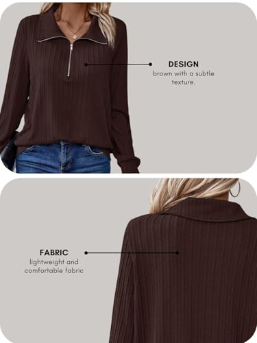 Image of Leriya Fashion Women's Casual Long Sleeve T-Shirt - Half Zip Textured Summer Tee, Lightweight Breathable Basic Top for Daily, Work & Travel,Street Style