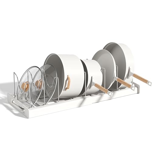 XIANTIAN Expandable Pan Lid Organiser Rack Holder , Space Saving Storage For Pans, Lids, Chopping Boards, Anthracite, Kitchen Cupboard Organiser (white)