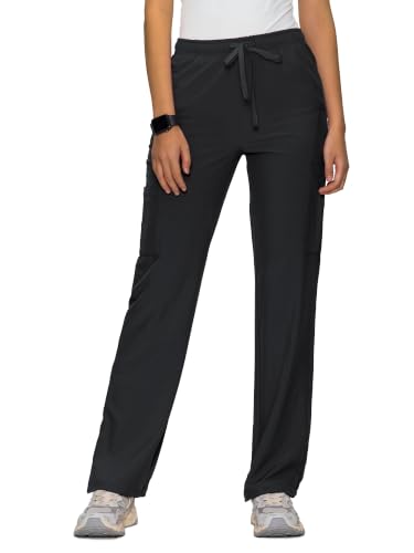 floralhue Womens Scrub Pants Drawstring Soft Stretch Anti-Wrinkle Womens Scrub Pants with 6 Pockets Black M