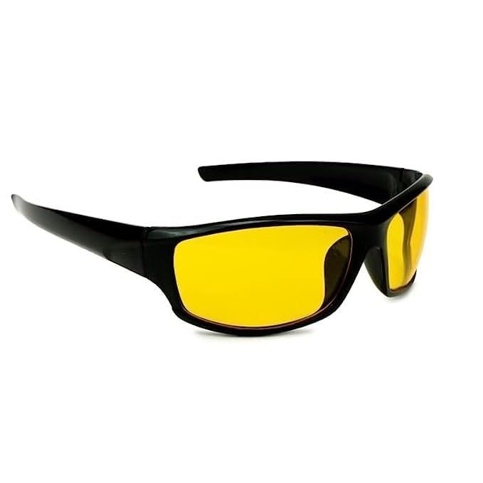 Image of 1Pc Warp Around Yellow HD Vision UV Protection Day and Night Driving Bikes Car Anti-Glare Polarized Goggles Glasses Sunglasses Chashma Specs for Men Women Unisex